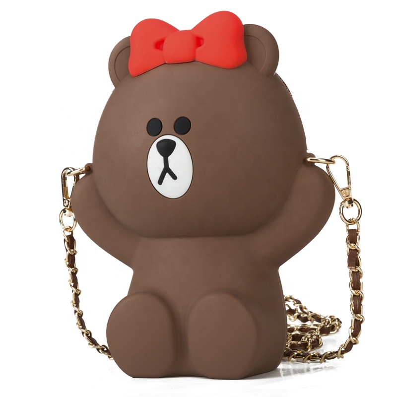 Heopono Yiwu Factory OEM Fashion Cute Animal Bear Design Kids Children Ladies Small Cartoon Silicone Crossbody Bag