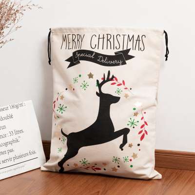 Heopono OEM Custom Durable Heavy Cotton Canvas Drawstring Festival Decoration Happiness Parcel Christmas Package Bag for gifts