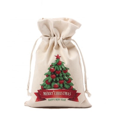 Ready To Ship Excellent Quality Christmas Canvas  Drawstring Bag Backpack Cotton Candy Bag Burlap Bags With Drawstring