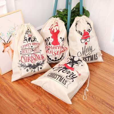 Ready To Ship Excellent Quality Christmas Linen Drawstring Bag  Polyester  Backpack Candy Decoration Bag