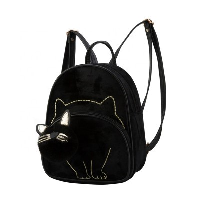 Heopono Branded OEM Fashion Animal Cat Design Daily Outdoor Small Suede Fabric Ladies Bag Cute Lovely Teen Girl Backpack